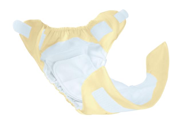 Interior de uma Bumgenius Freetime, podem ver os absorventes que estão cosidos na fraldas