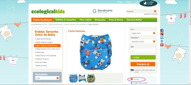 Clique no ícone da wishlist assinalado com a bola laranja